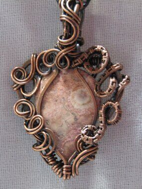 Handmade Wire Wrapped Poppy Jasper Pendant. Oxidized Copper Crystal Necklace